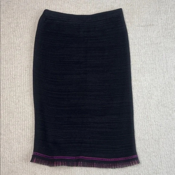 Beverly Mehl Black Knitted Skirt with Pink Lace Trim S - Picture 4 of 4